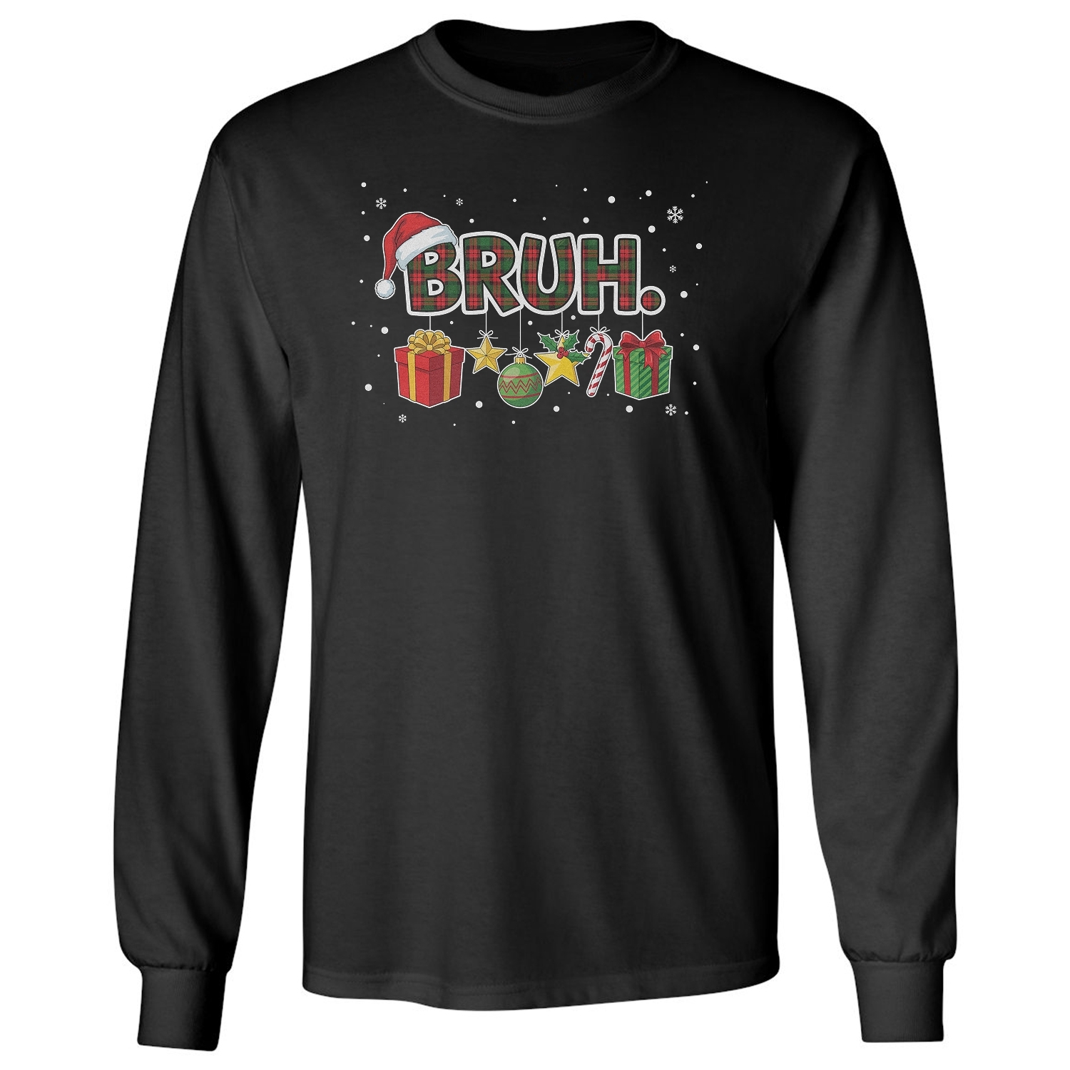 Bruh Plaid Christmas Pattern – Funny Alpha Gen Xmas Long Sleeve T-Shirt