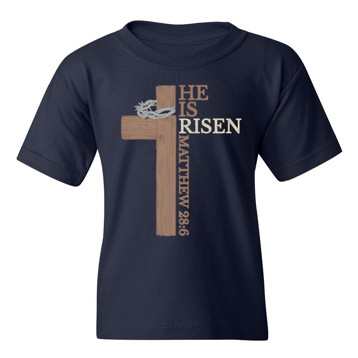 He Is Risen – Matthew 28:6 Cross Easter Design Youth Unisex T-shirt - Picture 7 of 12