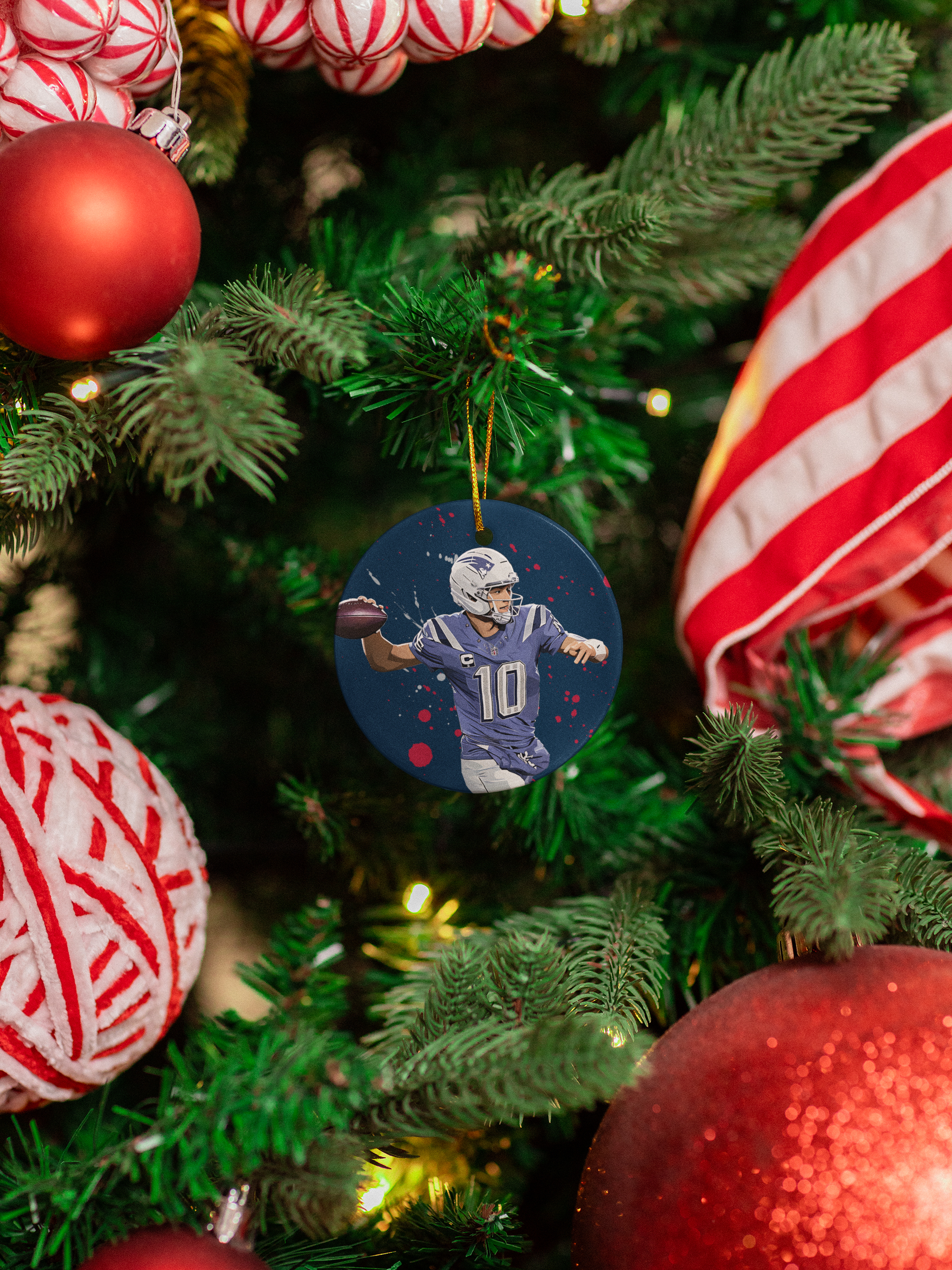 Drake Maye #10 Inspired Design Ceramic Christmas Ornament - New England Tribute