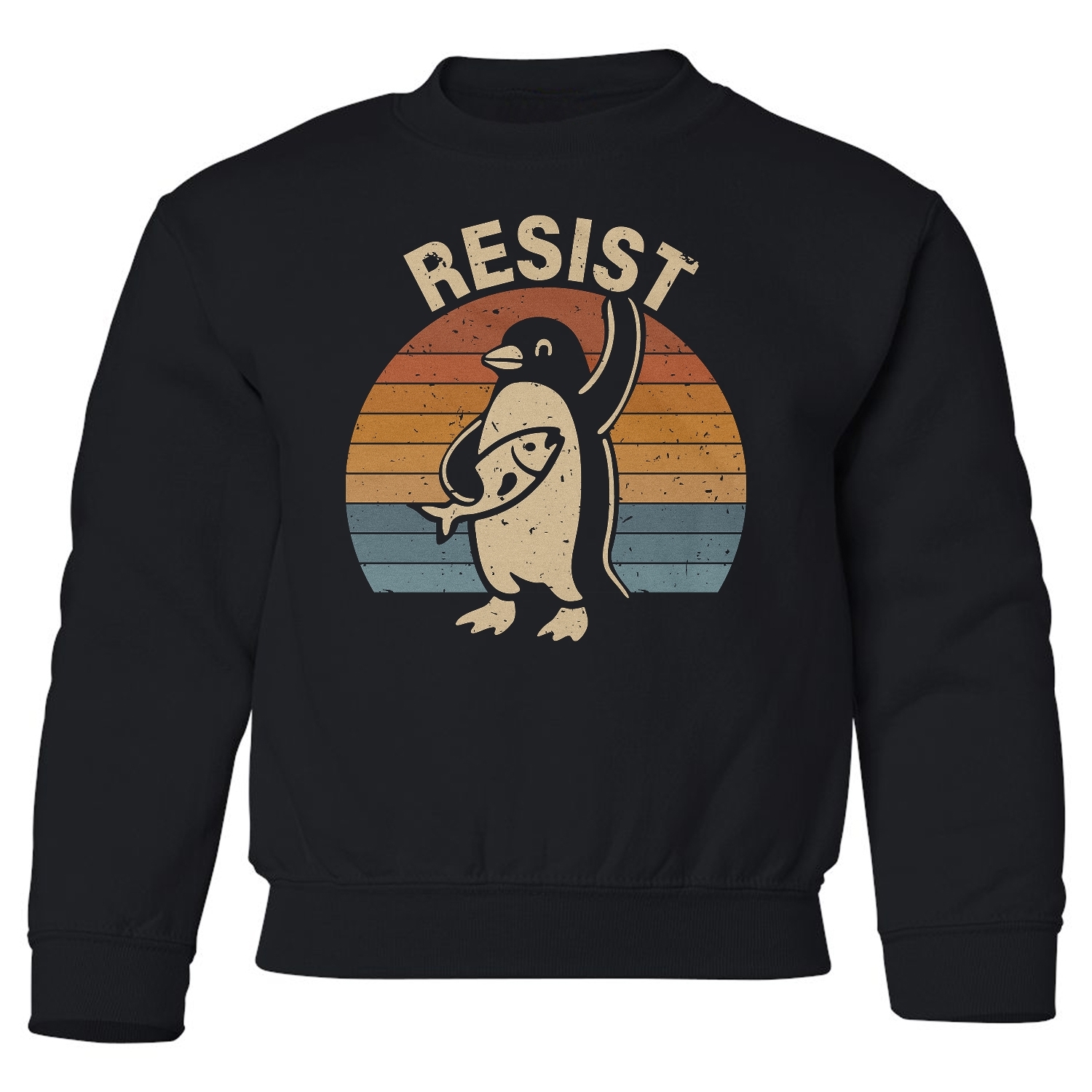 Resist Penguin Protest - Retro Anti-Tariff Funny Youth Crewneck Sweatshirt - Picture 3 of 7