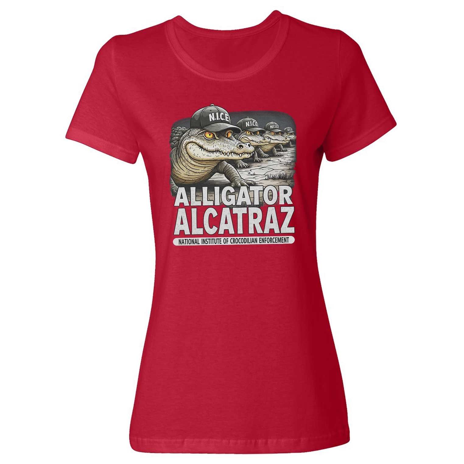 Alligator NICE – Everglades ICE Prison Alcatraz Meme Ladies' Crewneck T-Shirt - Picture 10 of 12