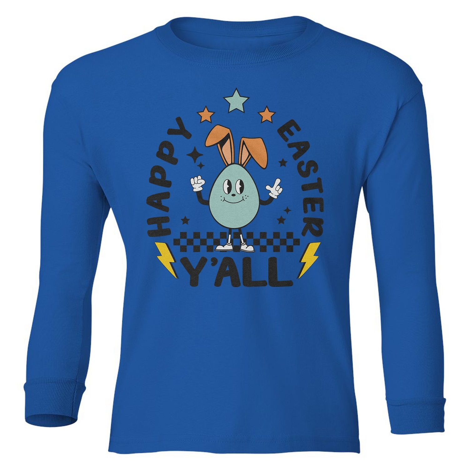 Happy Easter Y'all - Funny Egg With Bunny Ears Youth Long Sleeve T-Shirt - Picture 9 of 10