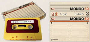 A yellow cassette labelled, 'For Sara''.