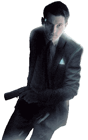 Art of Connor from Detroit posing with a gun.