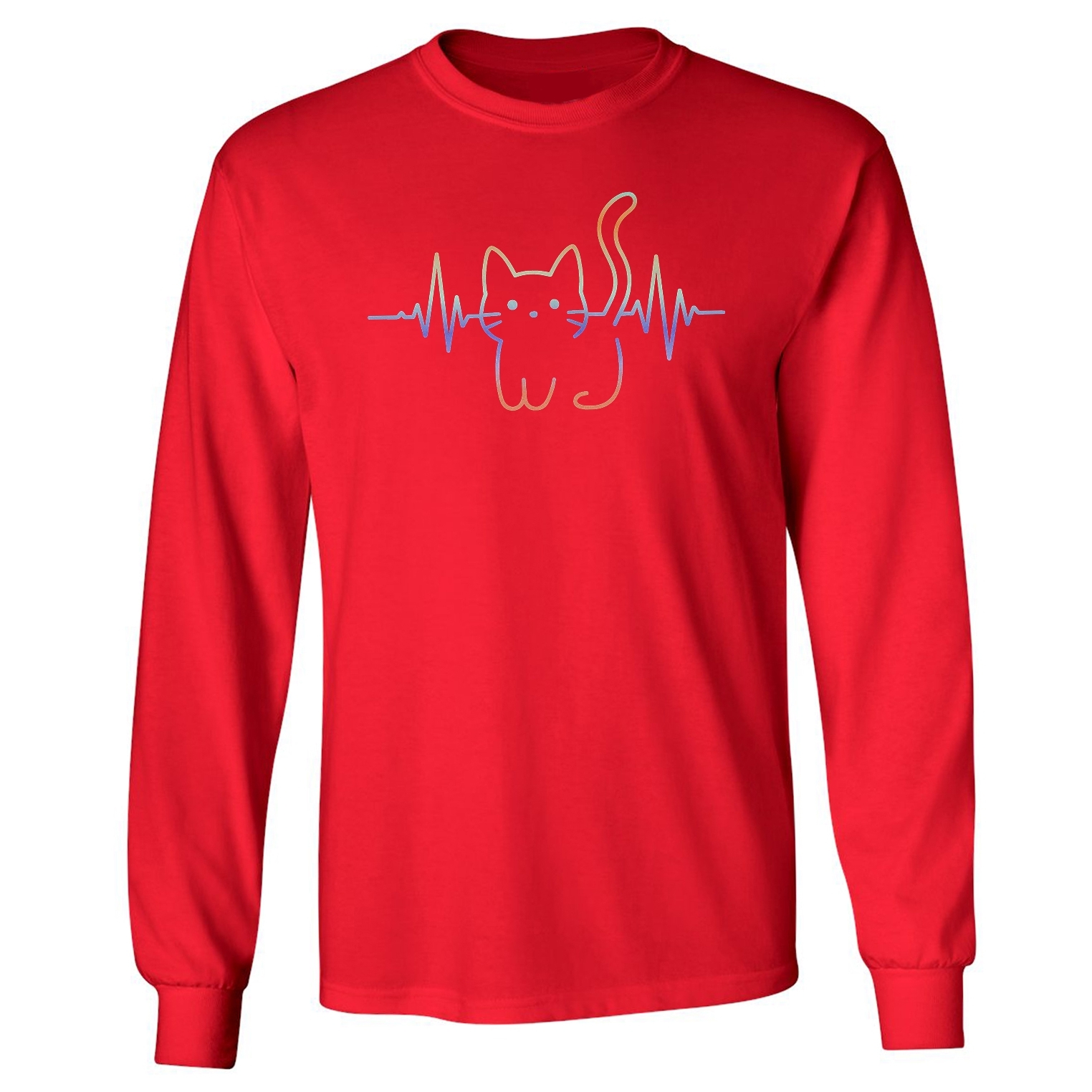 Cat Heartbeat - Cats Lover Heart Line Gift Funny Long Sleeve