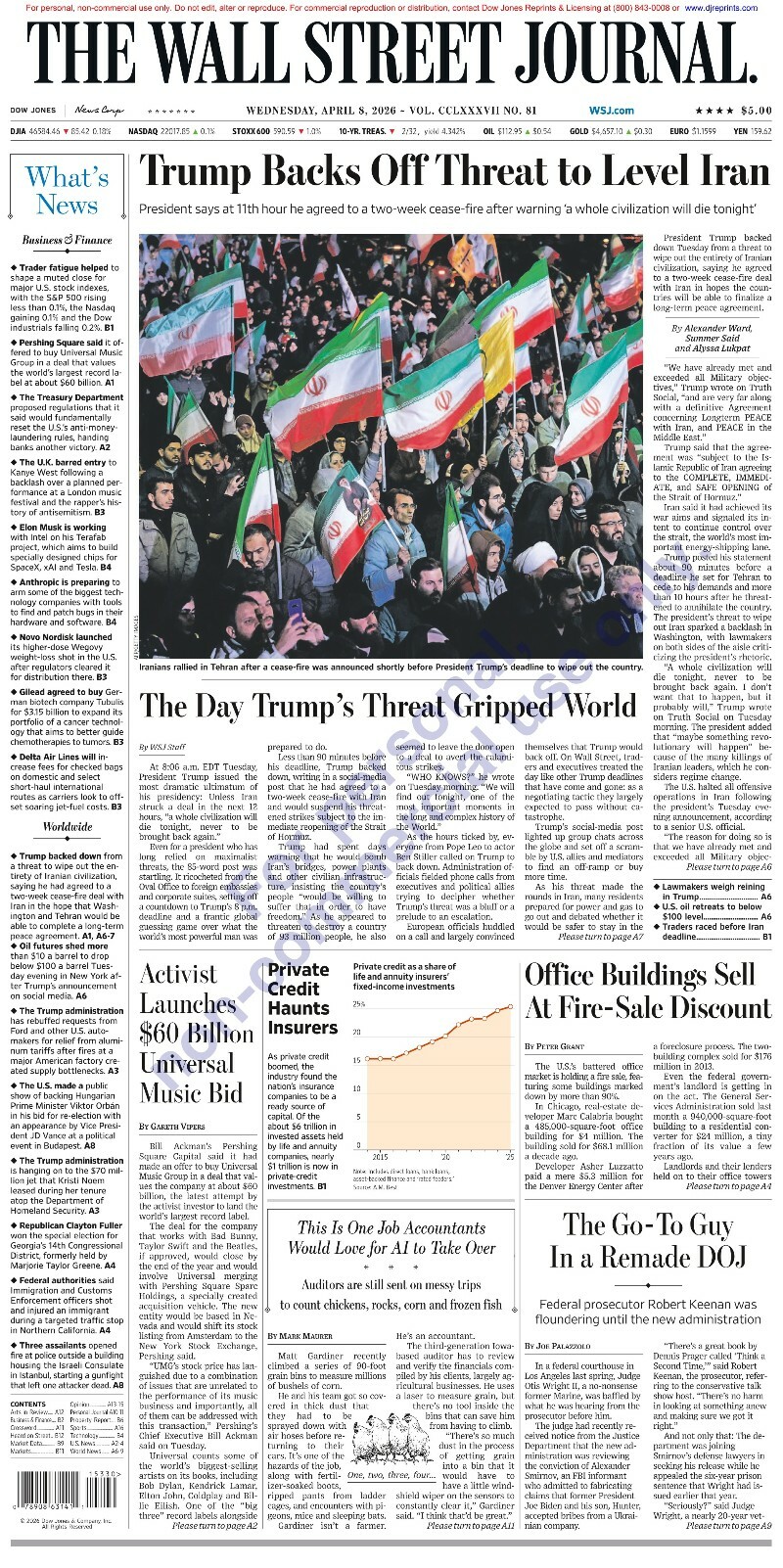 Wall Street Journal Wednesday April 8.2026 Wall Street Journal Wednesday April 8.2026