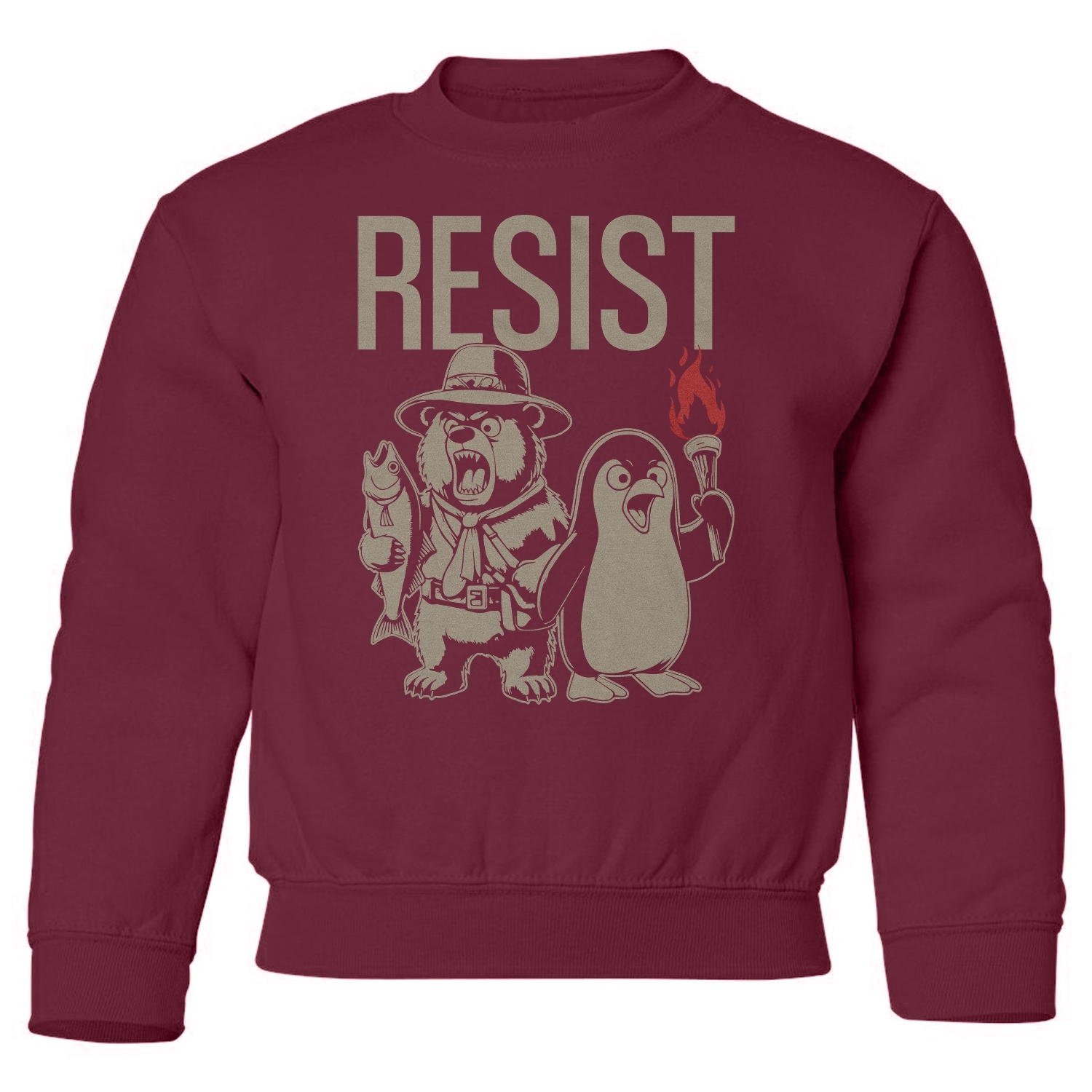 Resist Protest - Penguins and Bears Funny Youth Crewneck Sweatshirt - Picture 4 of 8