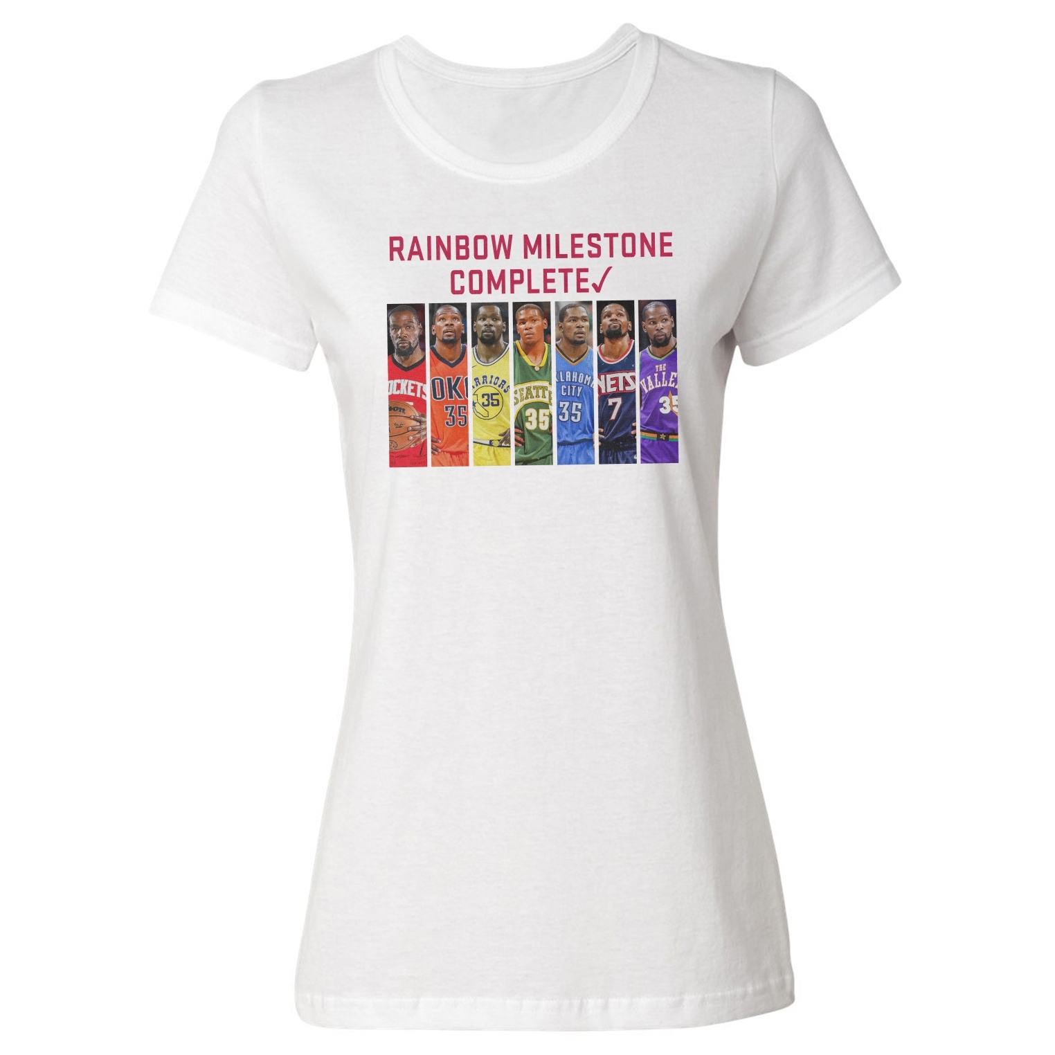 Kevin Durant Inspired Rainbow Milestone - Fans Tribut Ladies' Crewneck T-Shirt - Picture 4 of 4