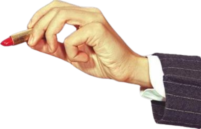 PNG of a suited arm holding a tube of red lipstick, positioned so it looks like the hand is applying lipstick to my name.