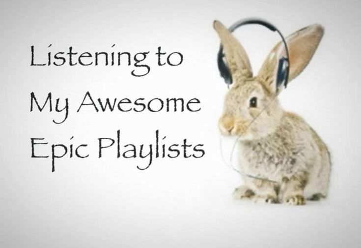 A brown rabbit edited into wearing headphones captioned 'Listening to my awesome epic playlists'.