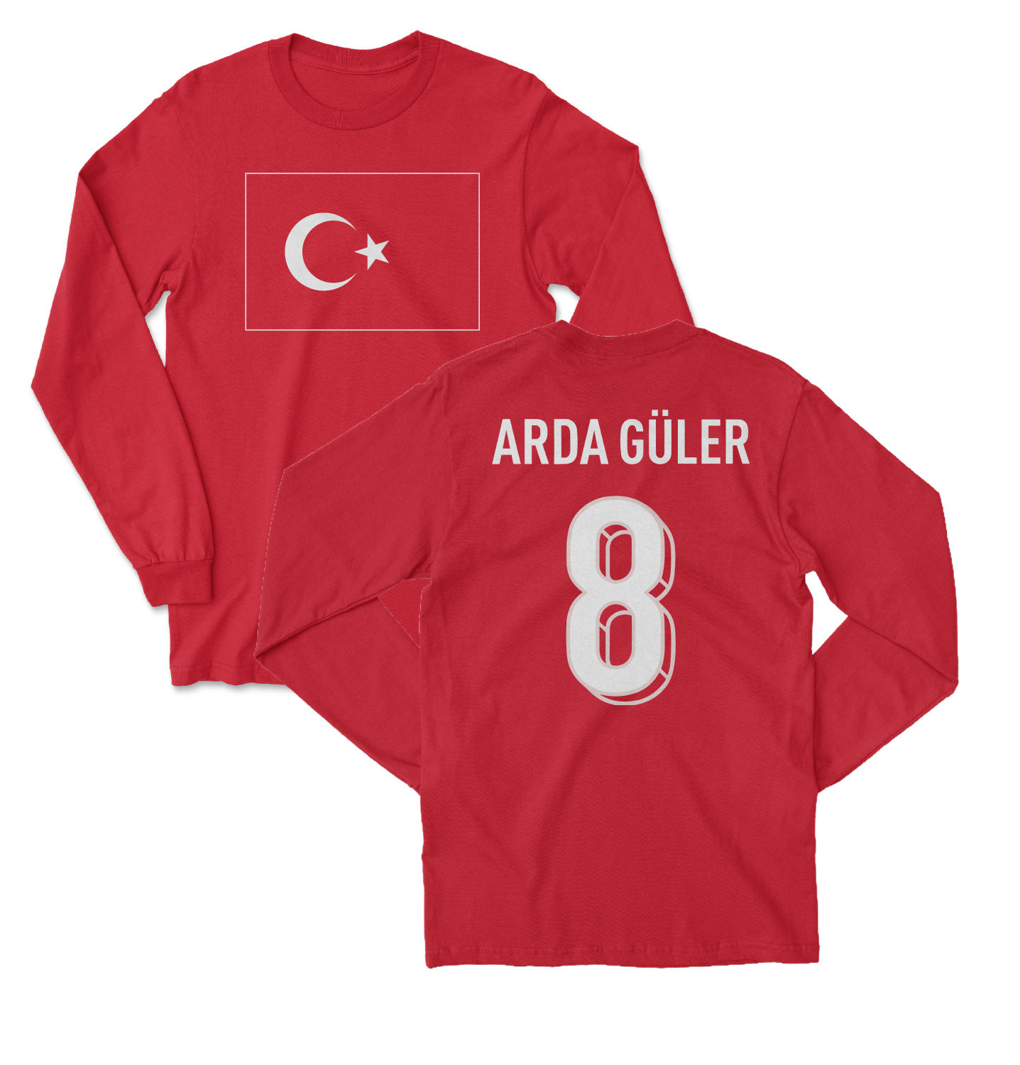 Turkiye Pride Arda Guler 8 Two-Sided Jersey Style Long Sleeve T-Shirt