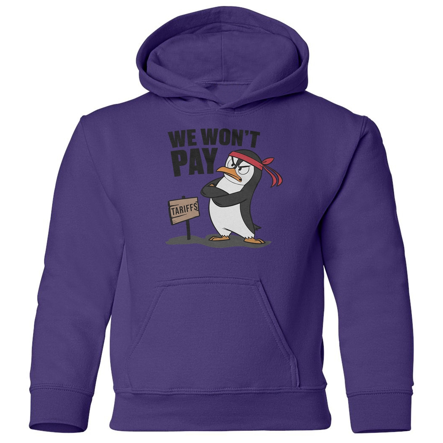 We Wont Pay Tariffs - Penguins Resist Protest Youth Hooded Sweatshirt - Picture 9 of 11