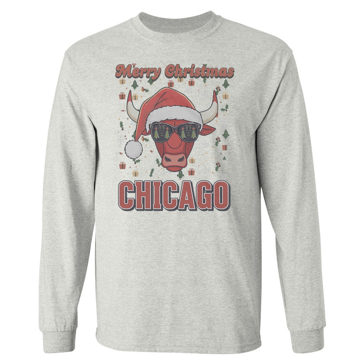 Merry Christmas Bull Santa Hat – Chicago Fans Long Sleeve T-Shirt