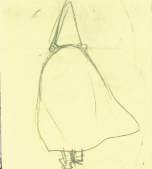 A pencil sketch of Wirt, back turned to the viewer, shoulders haunched as he walks.