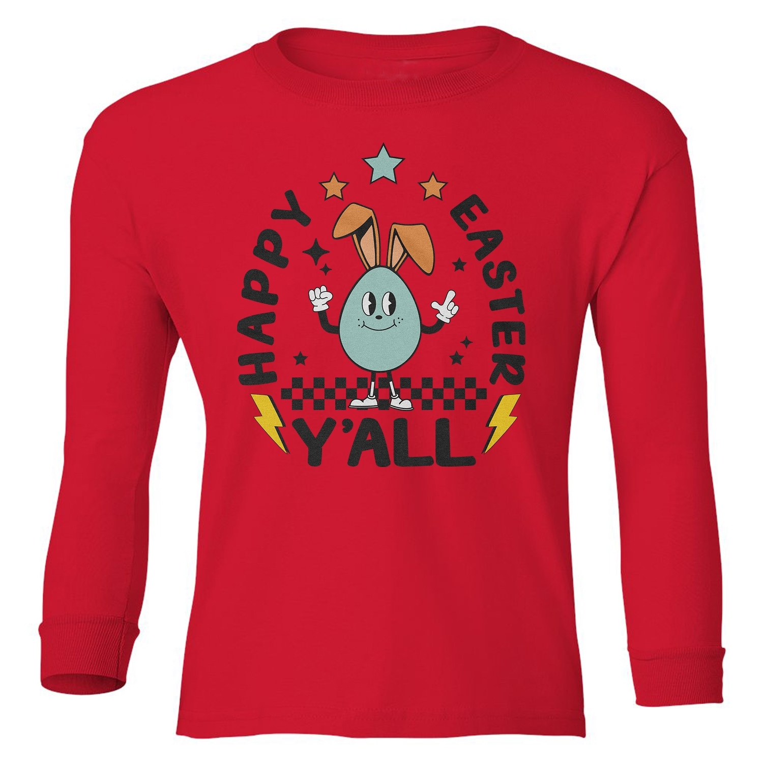 Happy Easter Y'all - Funny Egg With Bunny Ears Youth Long Sleeve T-Shirt - Picture 8 of 10