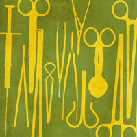 The official illustration representing Alexander Hilbert from Wolf 359, depicting various surgical implements in green and yellow.