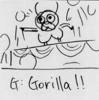 A crude thumbnail of Greg pointing, horrified as he shouts, 'GORILLA!!'