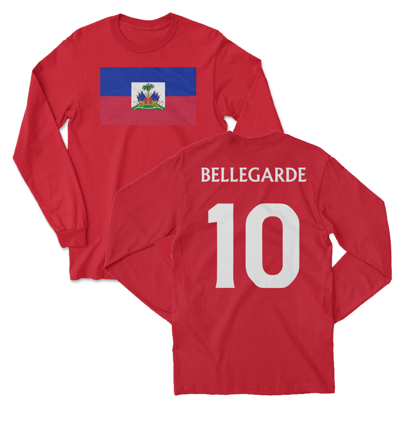 Haiti Pride Bellegarde 10 Two-Sided Jersey Style Long Sleeve T-Shirt