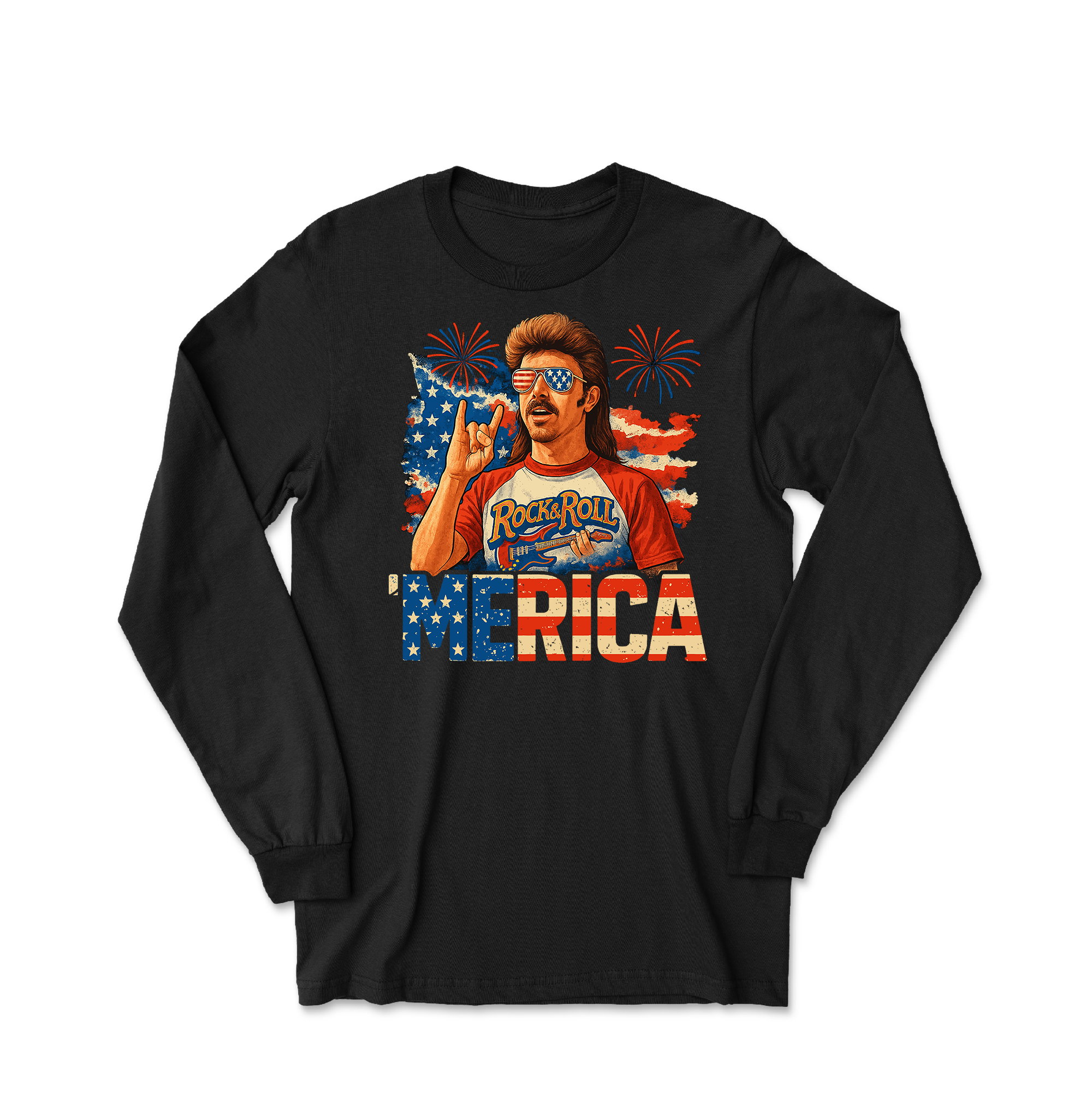 Joe Dirt Peace Merica Fireworks Design – 4th Of July Long Sleeve Tshirt