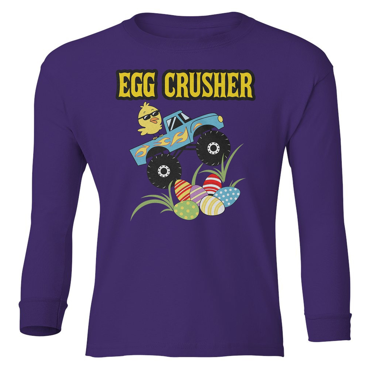 Egg Crusher – Easter Monster Truck Egg Hunt Design Youth Long Sleeve T-Shirt - Picture 7 of 9