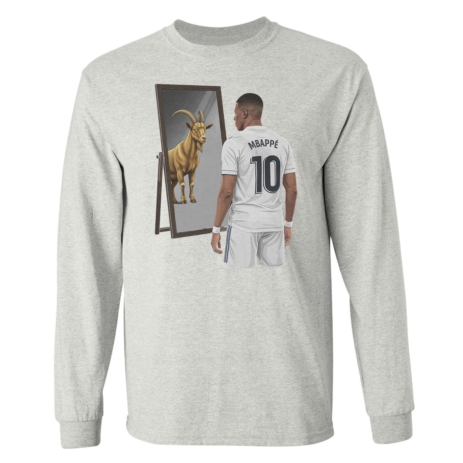 Goat In A Mirror Mbappe Tribute – Madrid Inspired Long Sleeve Tshirt