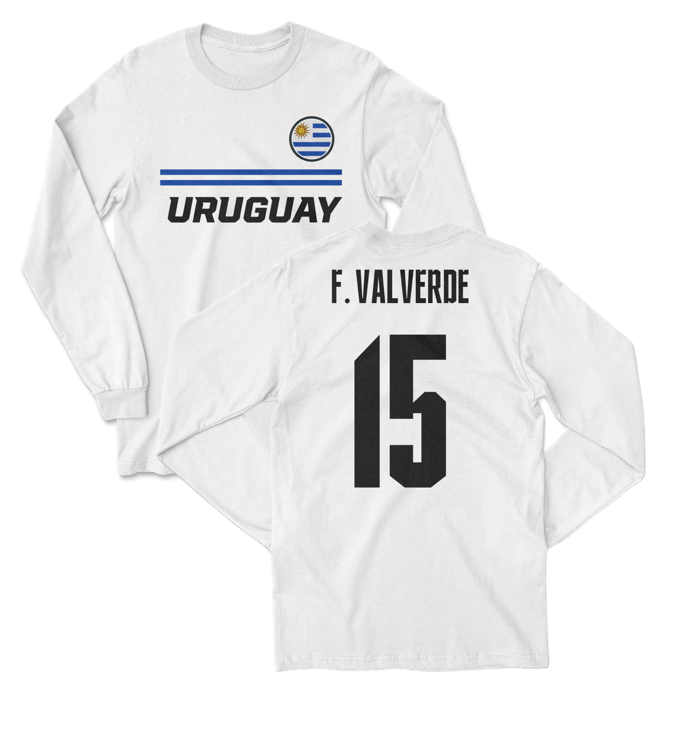 Uruguay Soccer Fans Valverde 15 Jersey Style Long Sleeve T-Shirt