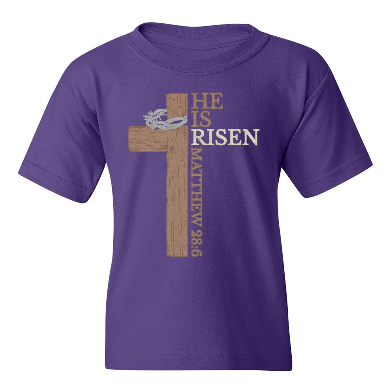 He Is Risen – Matthew 28:6 Cross Easter Design Youth Unisex T-shirt - Picture 9 of 12