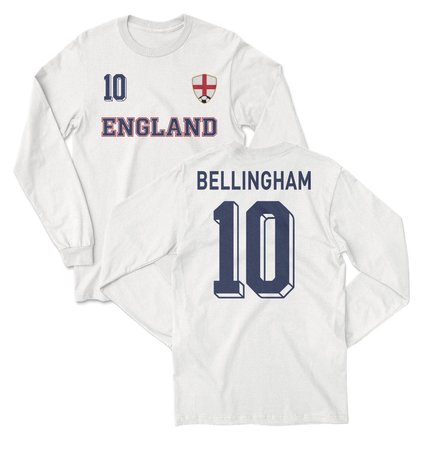 England Bellingham 10 Soccer Jersey Style 2-Side Long Sleeve T-Shirt