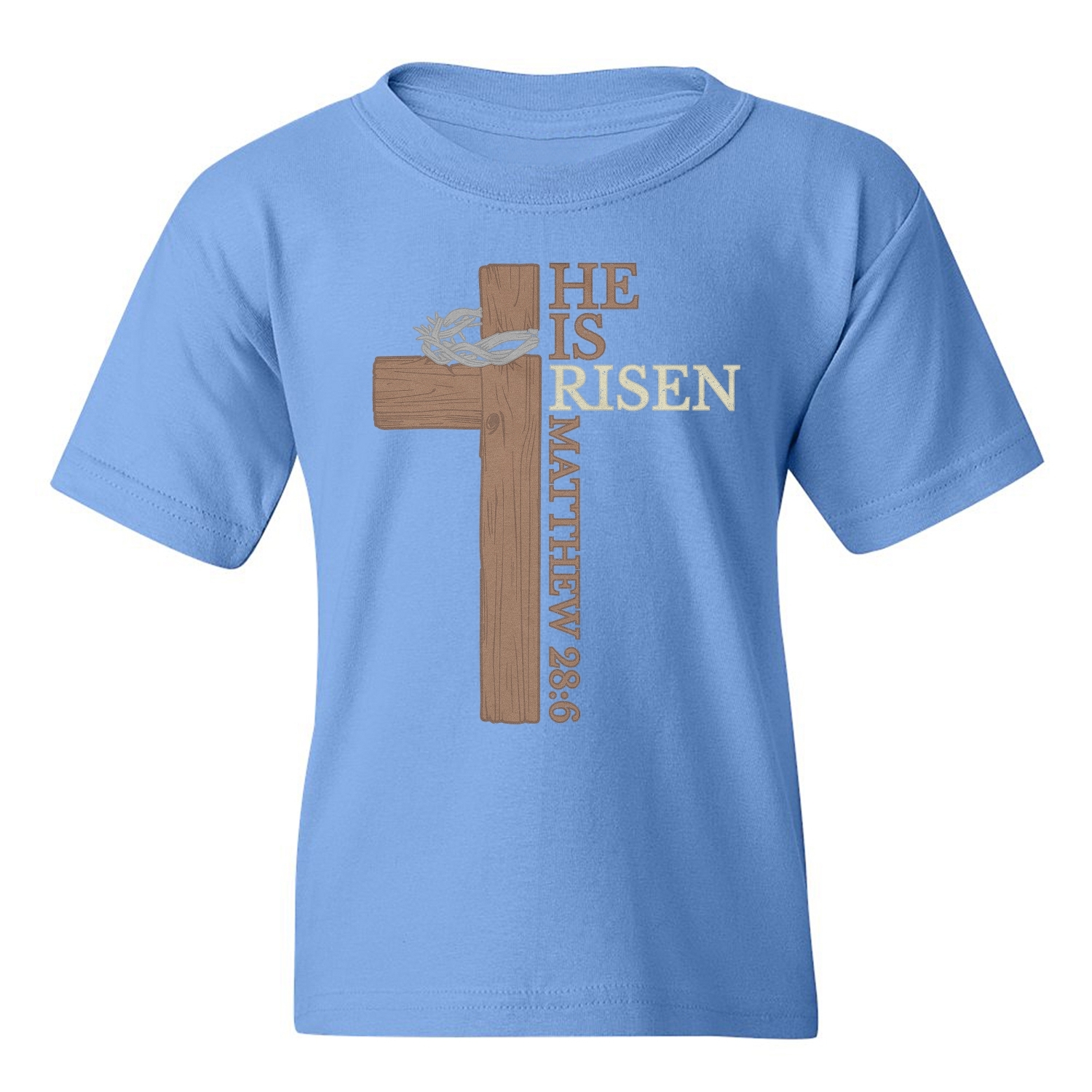 He Is Risen – Matthew 28:6 Cross Easter Design Youth Unisex T-shirt - Picture 3 of 12