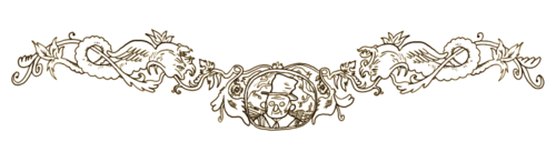 A stylized bottom border made of looping vines, leaves, and two strange close-eyed reptilians. At its center, contained in a circular frame, is the Woodsman. The lines are thin and dark.