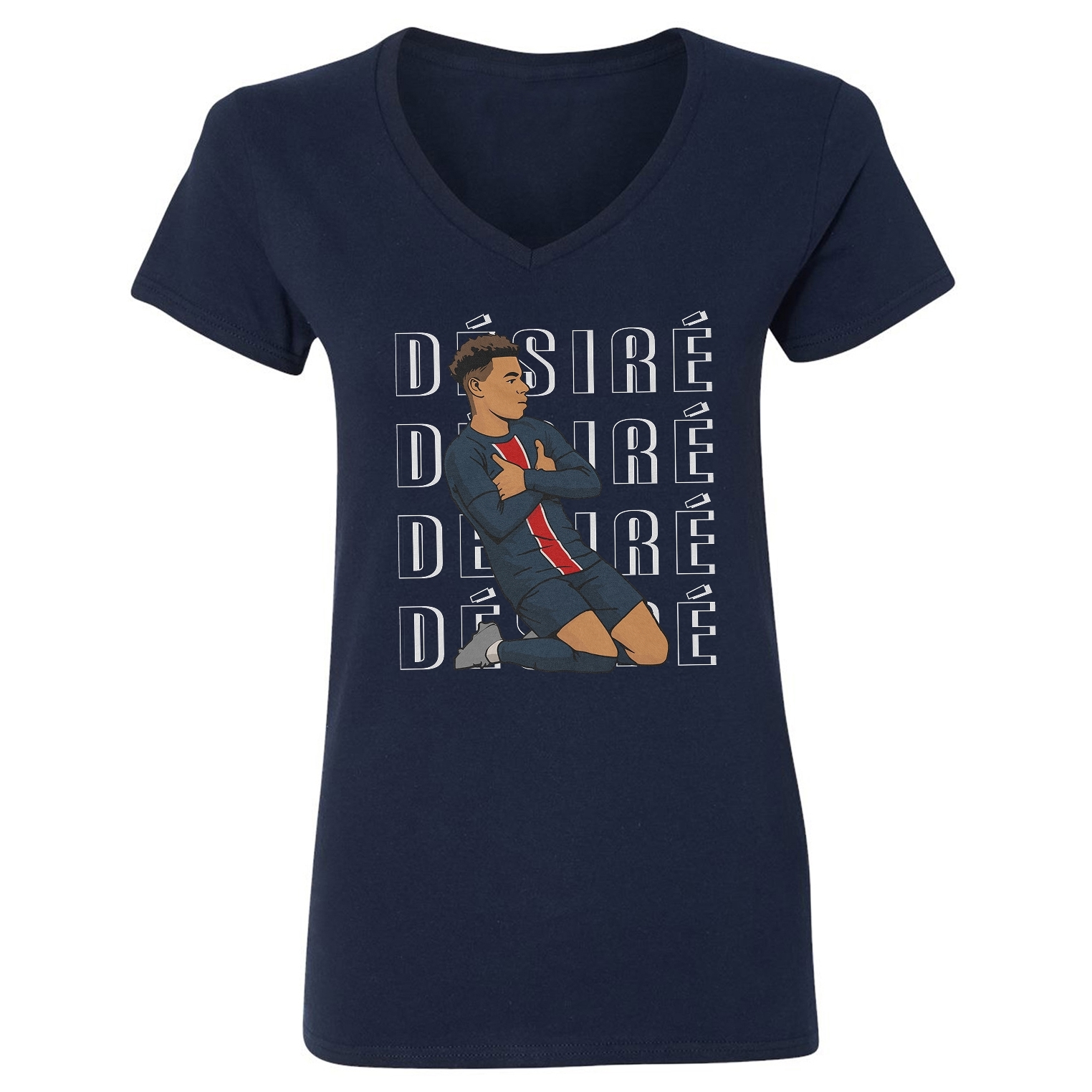 Desire Doue Inspired Paris Sport Design - Soccer Fans Ladies' V-Neck Tshirt - Picture 2 of 3