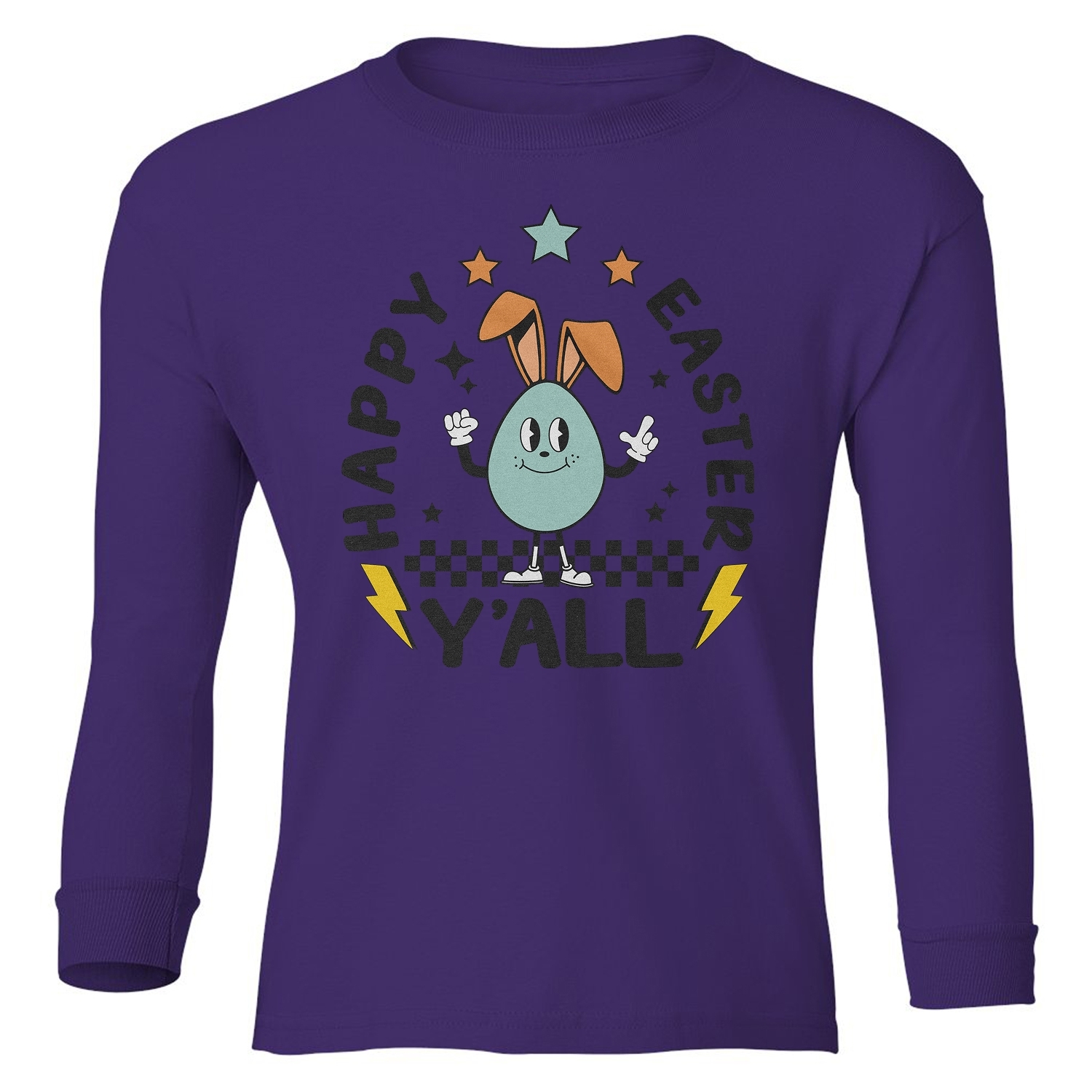 Happy Easter Y'all - Funny Egg With Bunny Ears Youth Long Sleeve T-Shirt - Picture 7 of 10