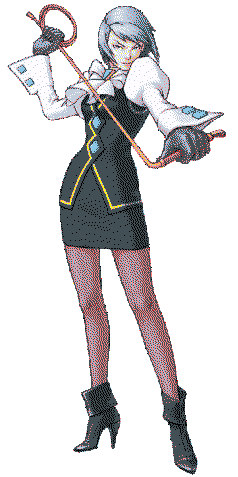 Art of Franziska von Karma from Ace Attorney posing with her whip at the ready, smirking confidently.