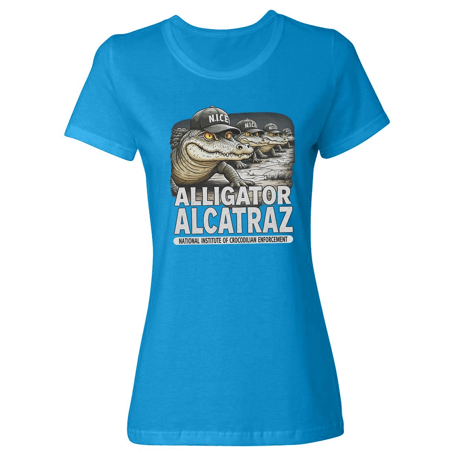 Alligator NICE – Everglades ICE Prison Alcatraz Meme Ladies' Crewneck T-Shirt - Picture 12 of 12