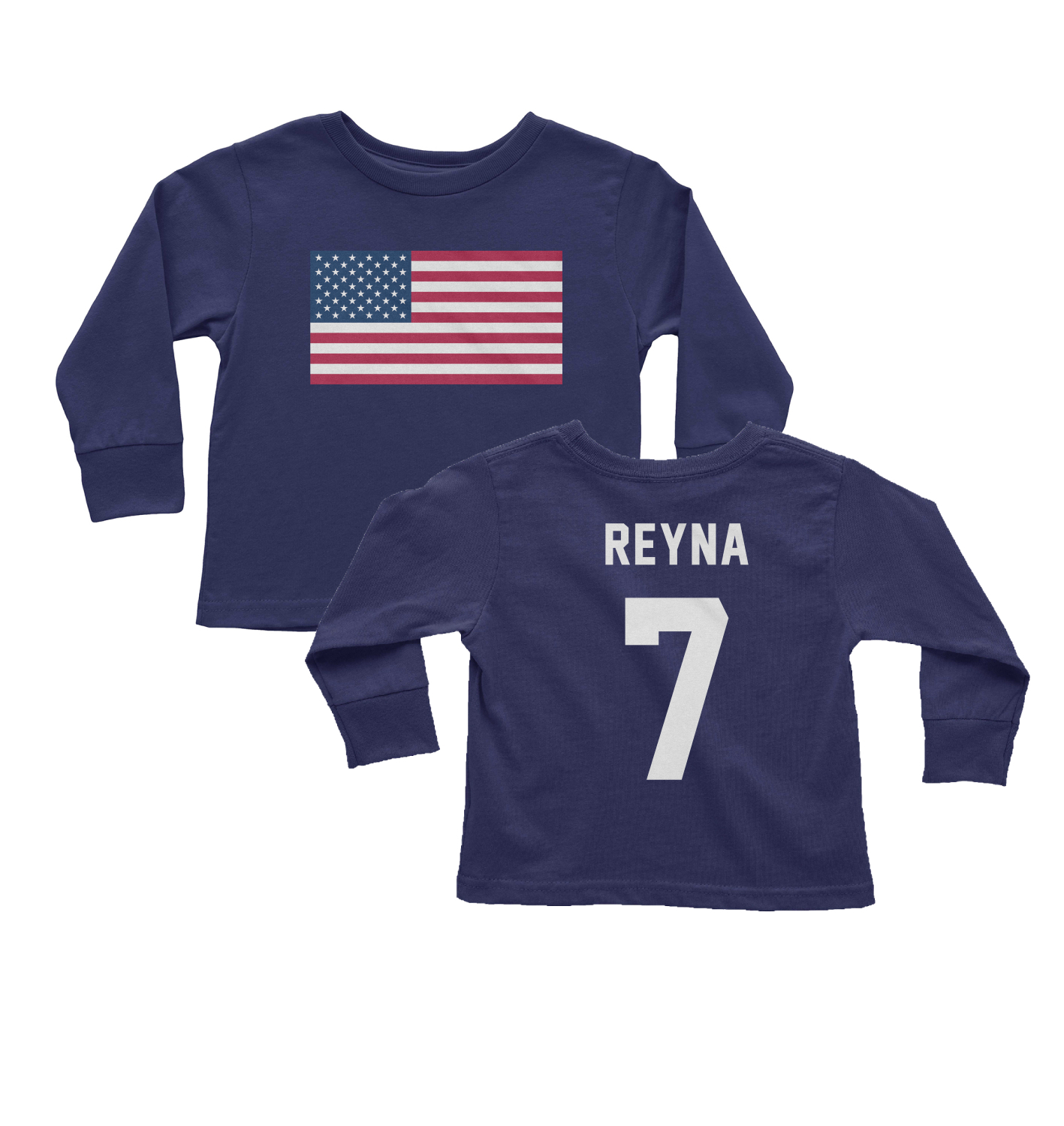 Reyna 7 USA Flag Patriotic Fans Two-Sided Toddler Long Sleeve TShirt
