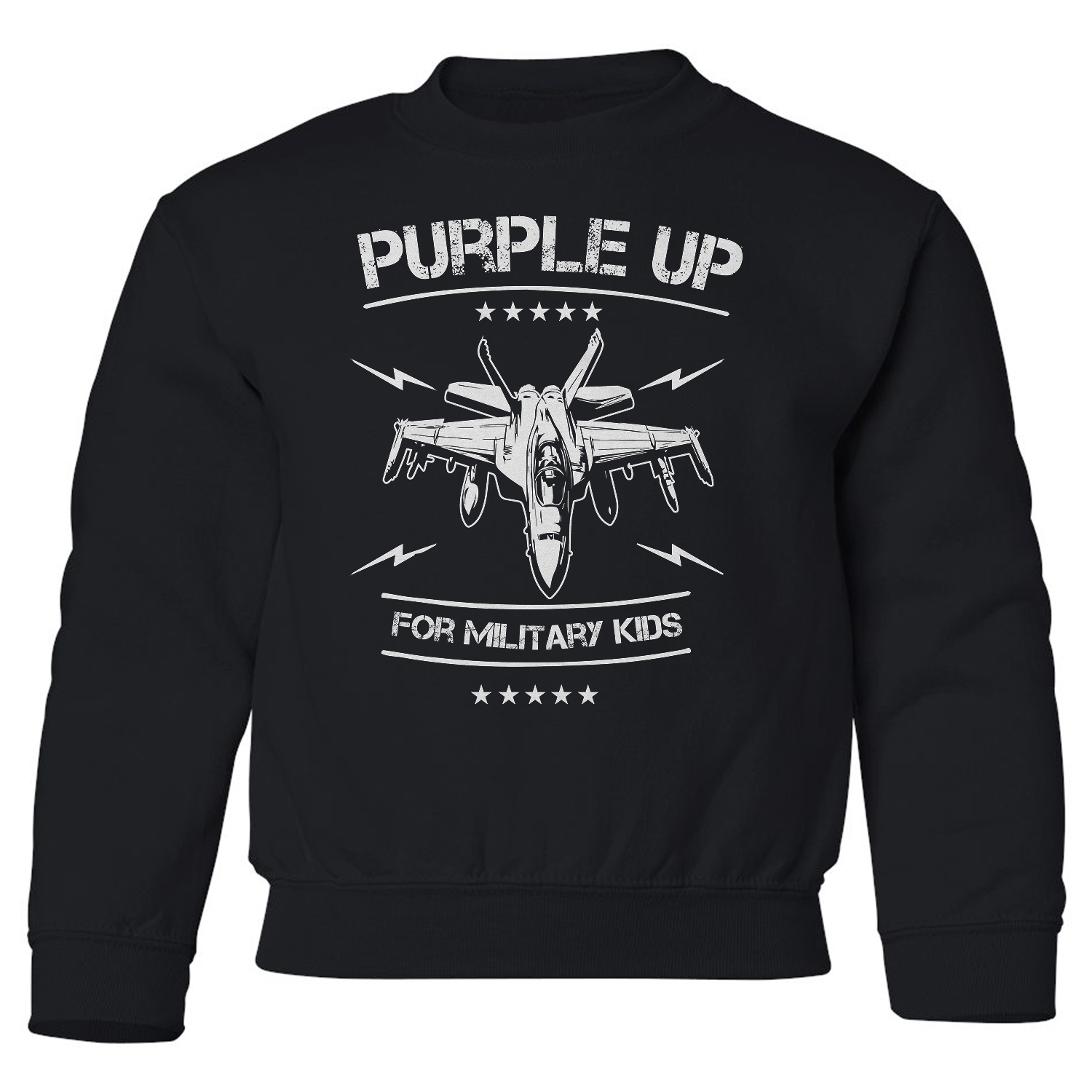 Purple Up For Military Kids - Fighter Jet Design Youth Crewneck Sweatshirt - Picture 2 of 3