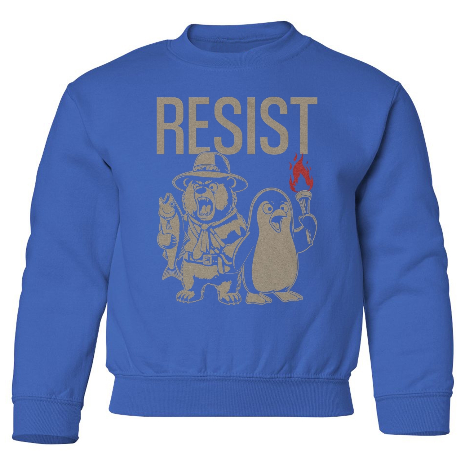 Resist Protest - Penguins and Bears Funny Youth Crewneck Sweatshirt - Picture 7 of 8
