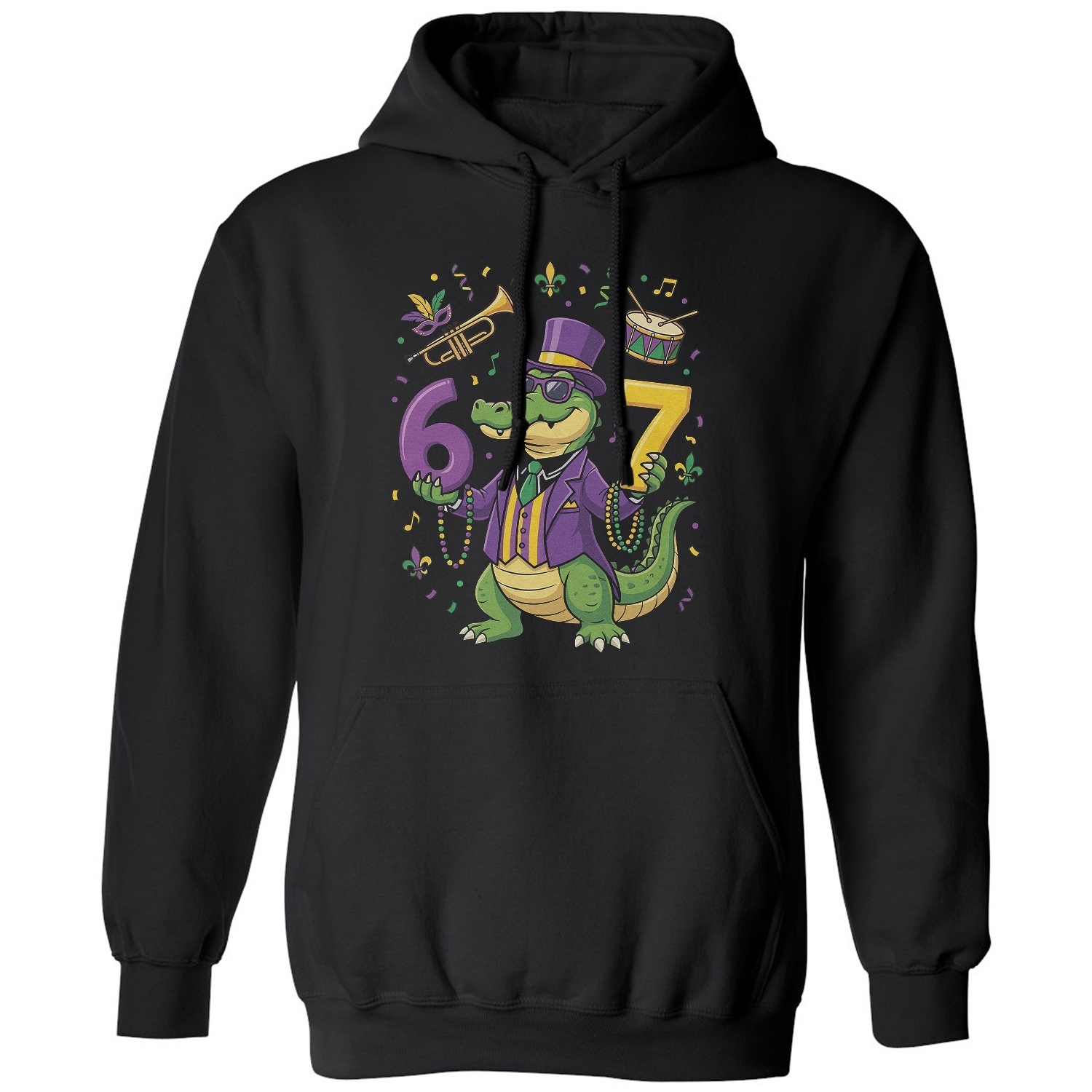 Mardi Gras Alligator 6 7 Six Seven Meme – 6-7 Funny Unisex Hooded Sweatshirt