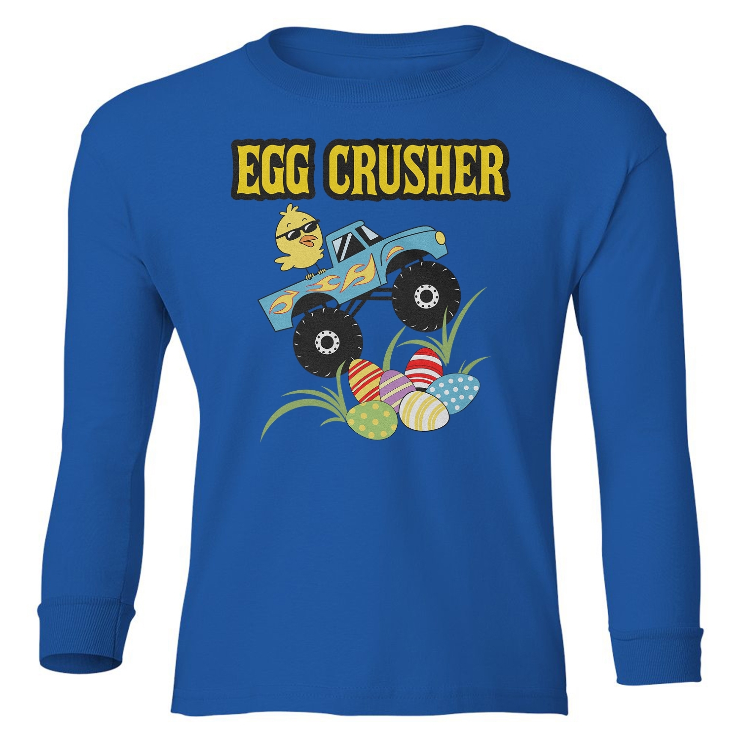 Egg Crusher – Easter Monster Truck Egg Hunt Design Youth Long Sleeve T-Shirt - Picture 8 of 9