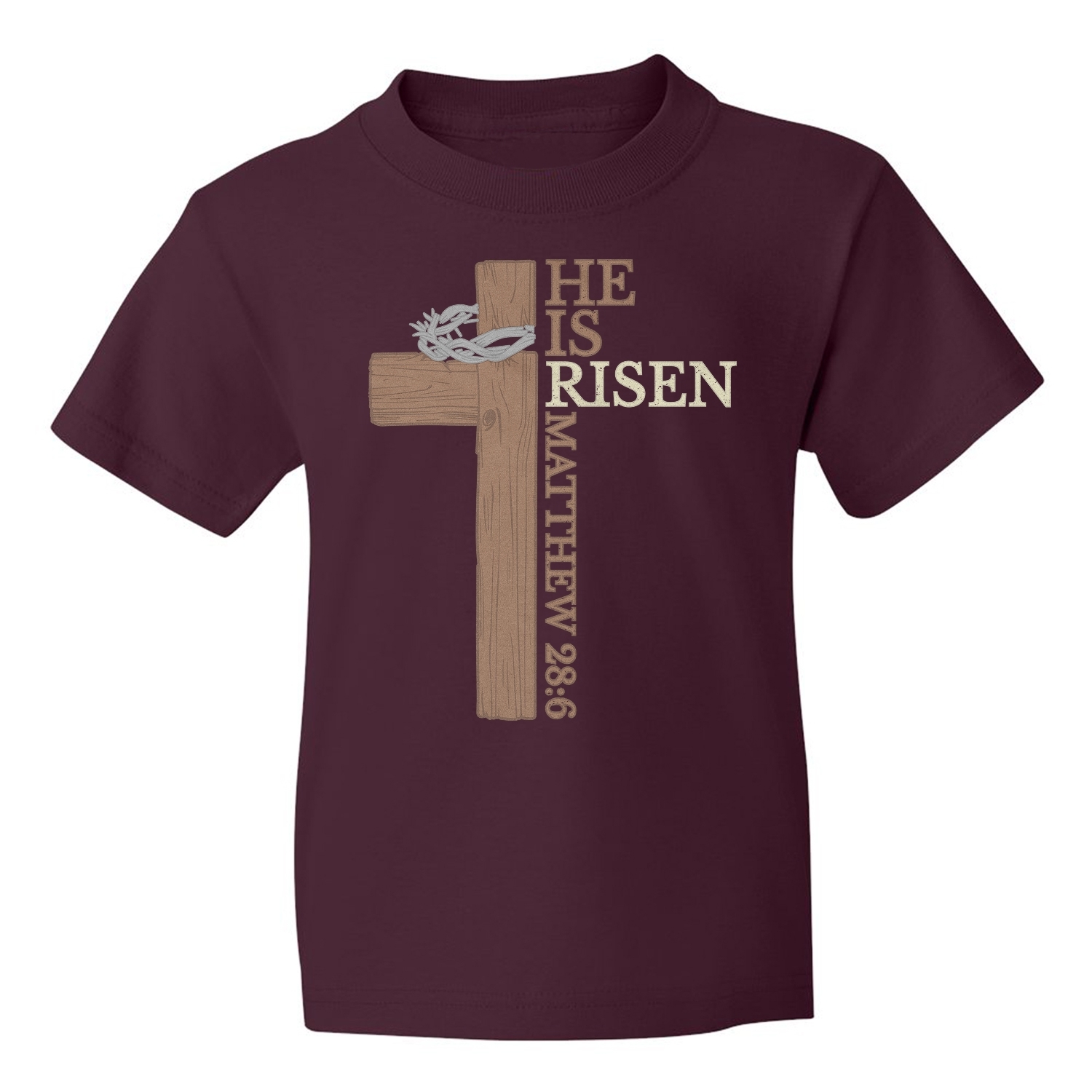 He Is Risen – Matthew 28:6 Cross Easter Design Youth Unisex T-shirt - Picture 6 of 12