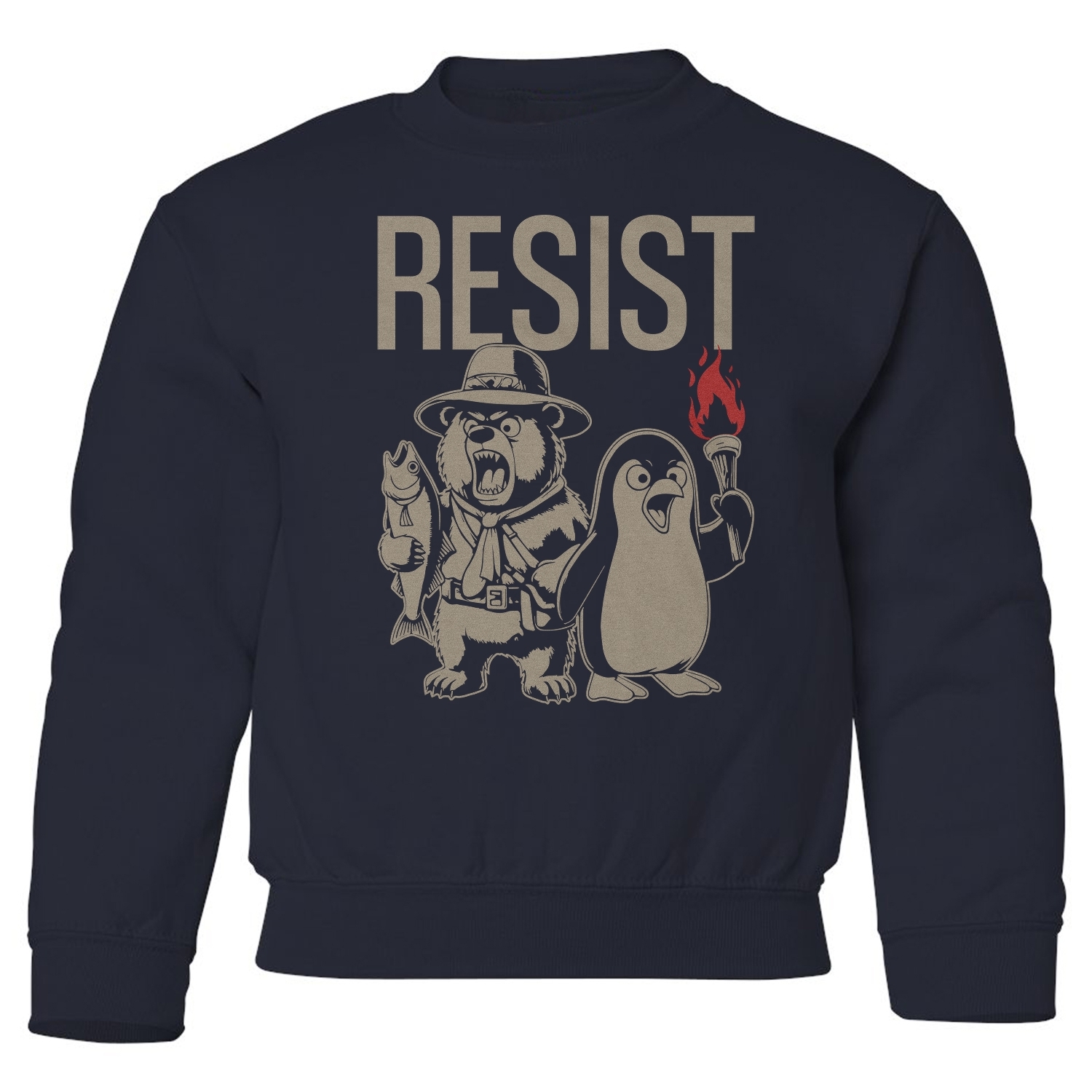Resist Protest - Penguins and Bears Funny Youth Crewneck Sweatshirt - Picture 5 of 8