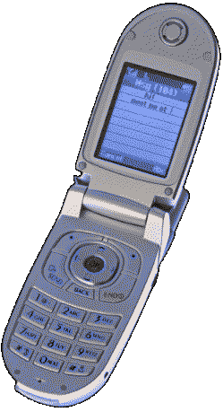 A transparent image of an open flip phone.