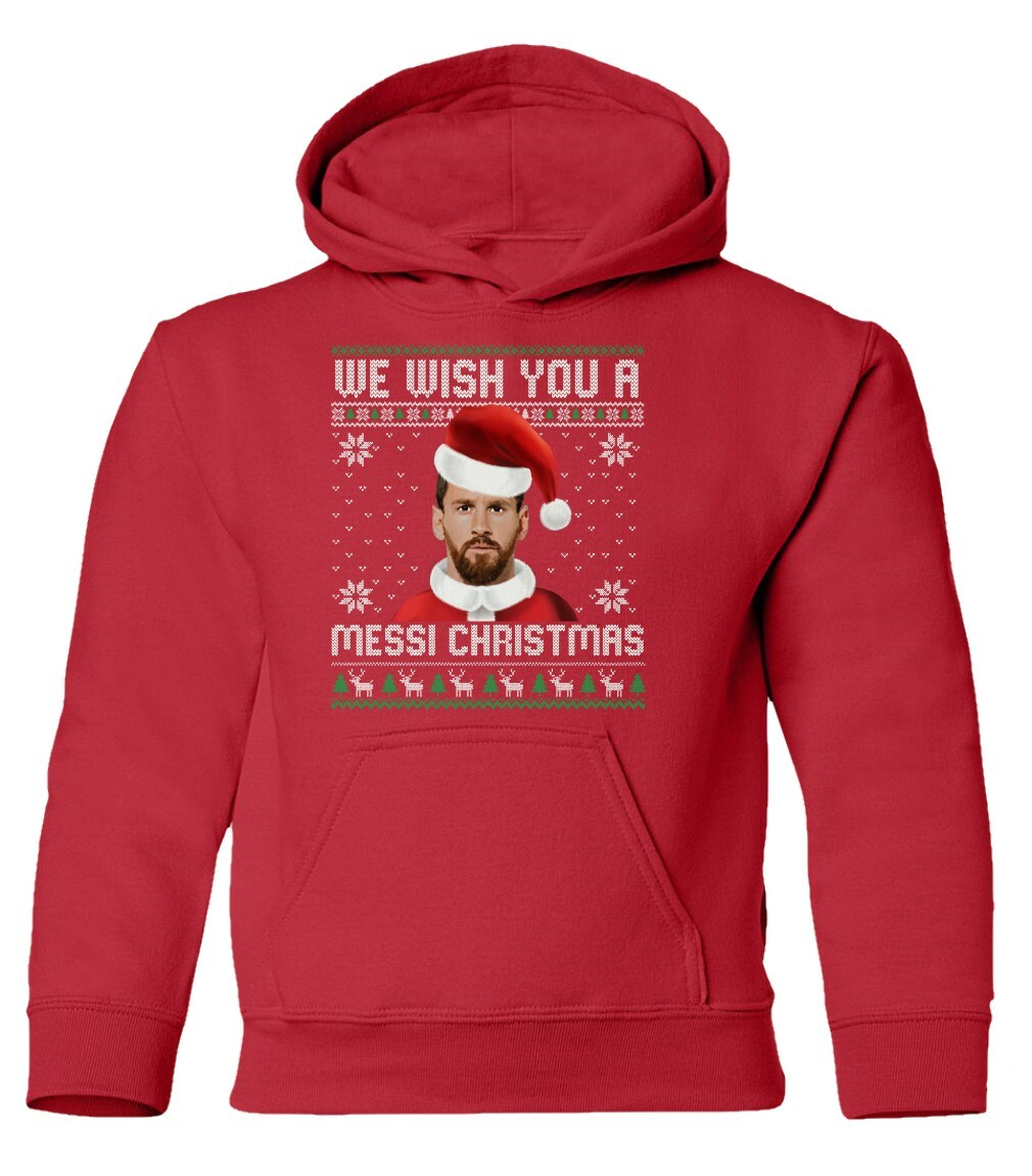 Messi Christmas Tee | Holiday Soccer Ugly Sweater Youth Hooded Sweatshirt - Picture 11 of 13