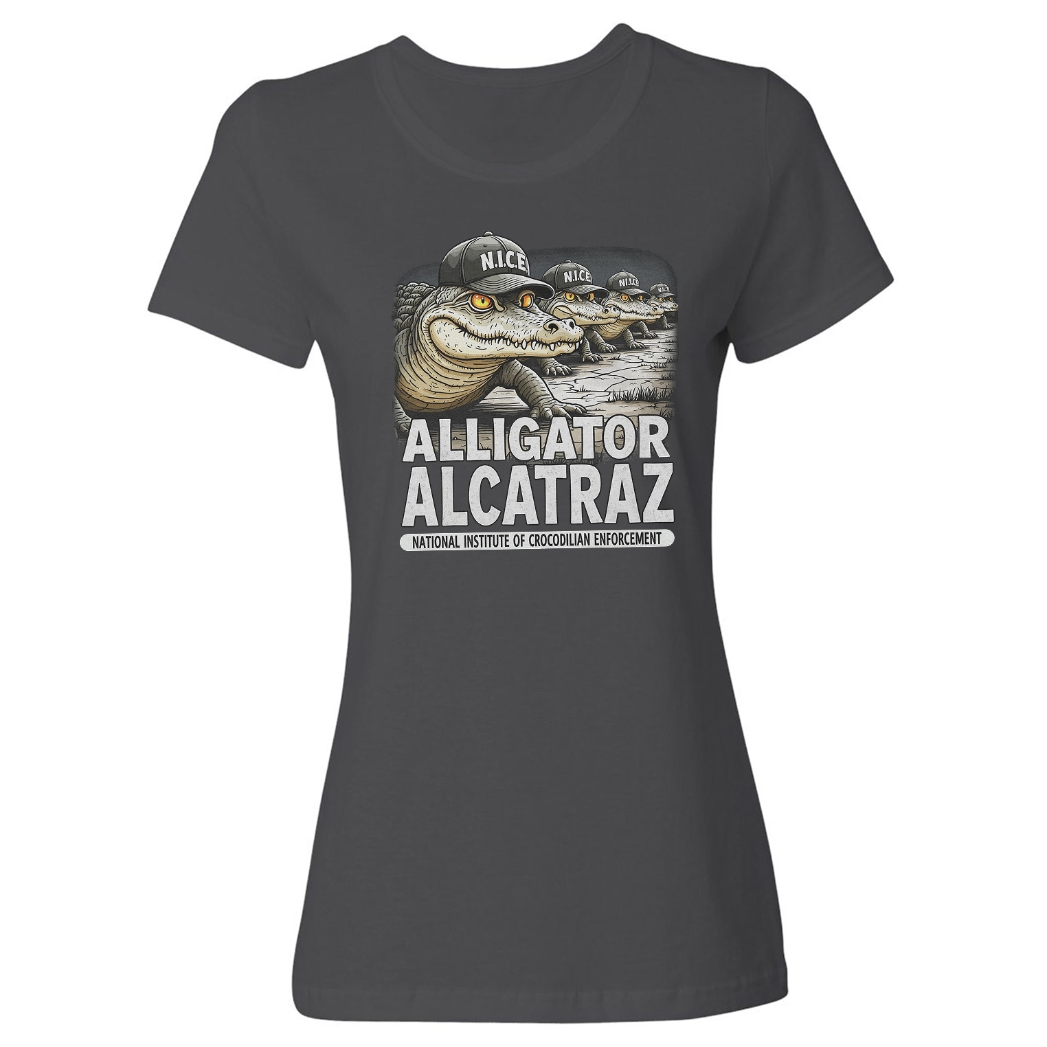 Alligator NICE – Everglades ICE Prison Alcatraz Meme Ladies' Crewneck T-Shirt - Picture 3 of 12
