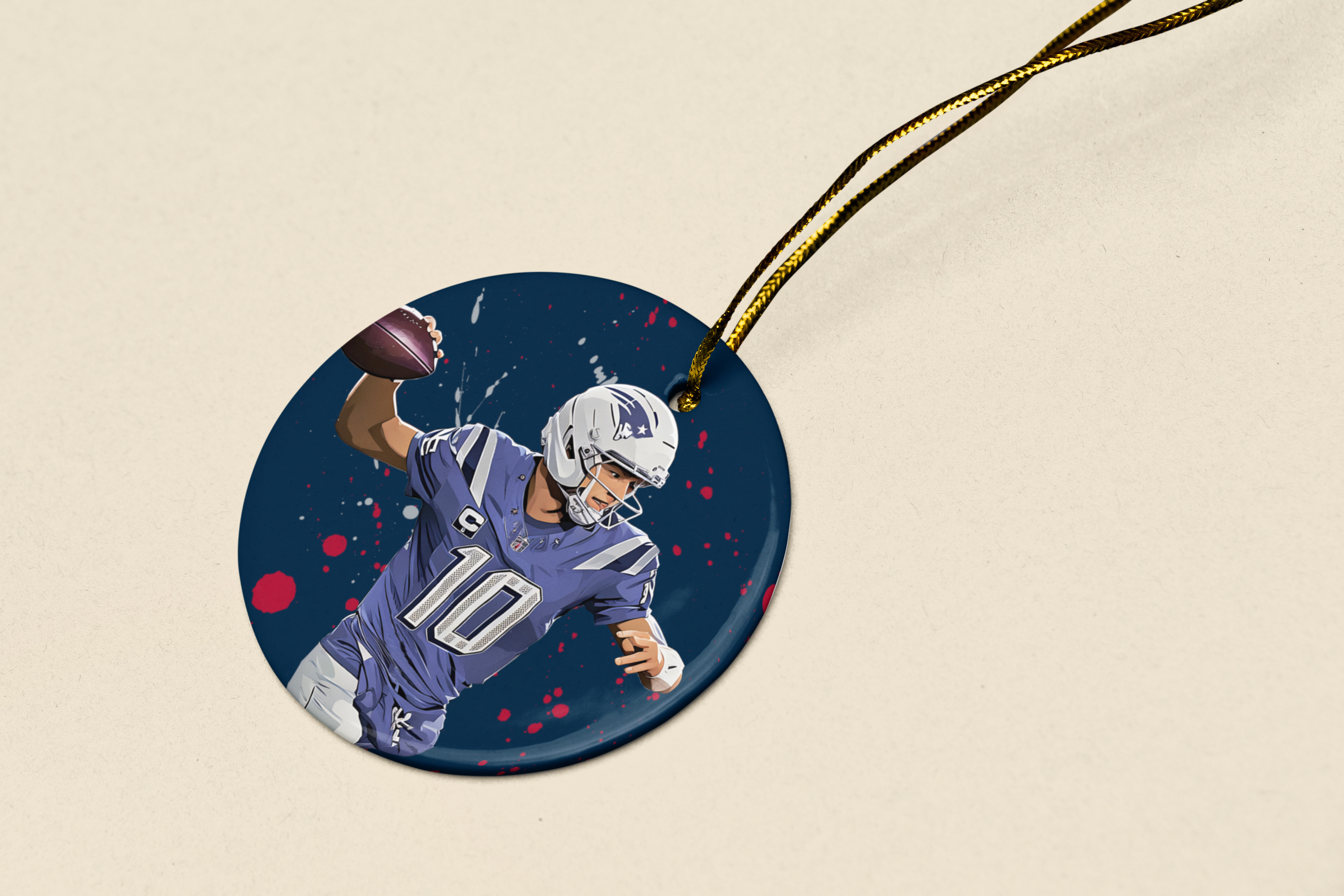 Drake Maye #10 Inspired Design Ceramic Christmas Ornament - New England Tribute