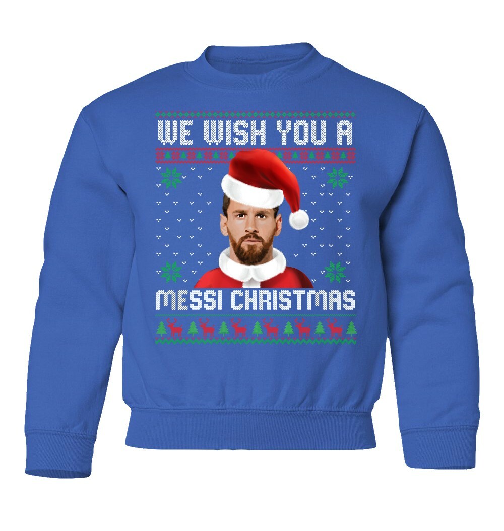 Messi Christmas Tee | Holiday Soccer Ugly Sweater Youth Crewneck Sweatshirt - Picture 8 of 9
