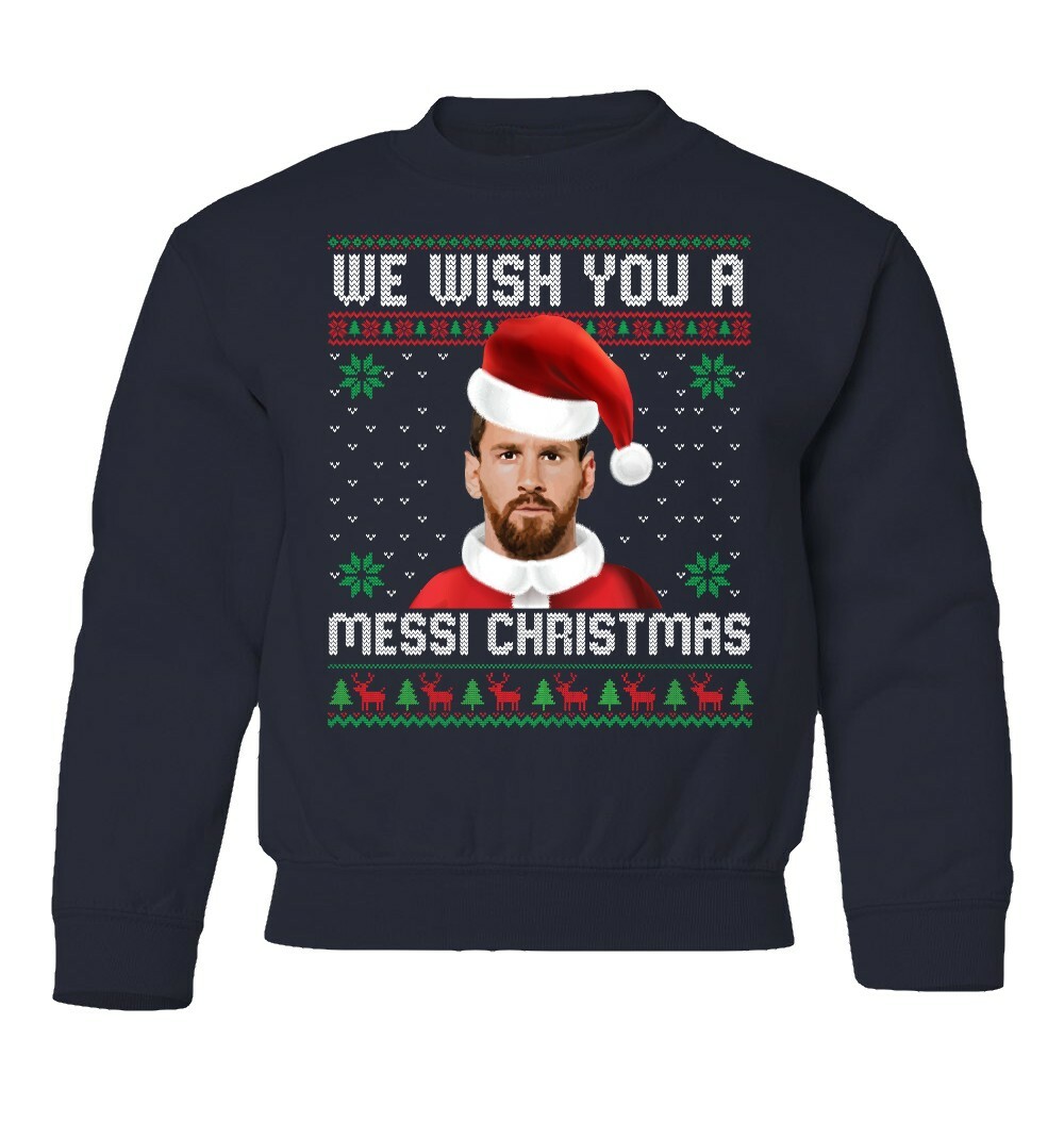 Messi Christmas Tee | Holiday Soccer Ugly Sweater Youth Crewneck Sweatshirt - Picture 5 of 9