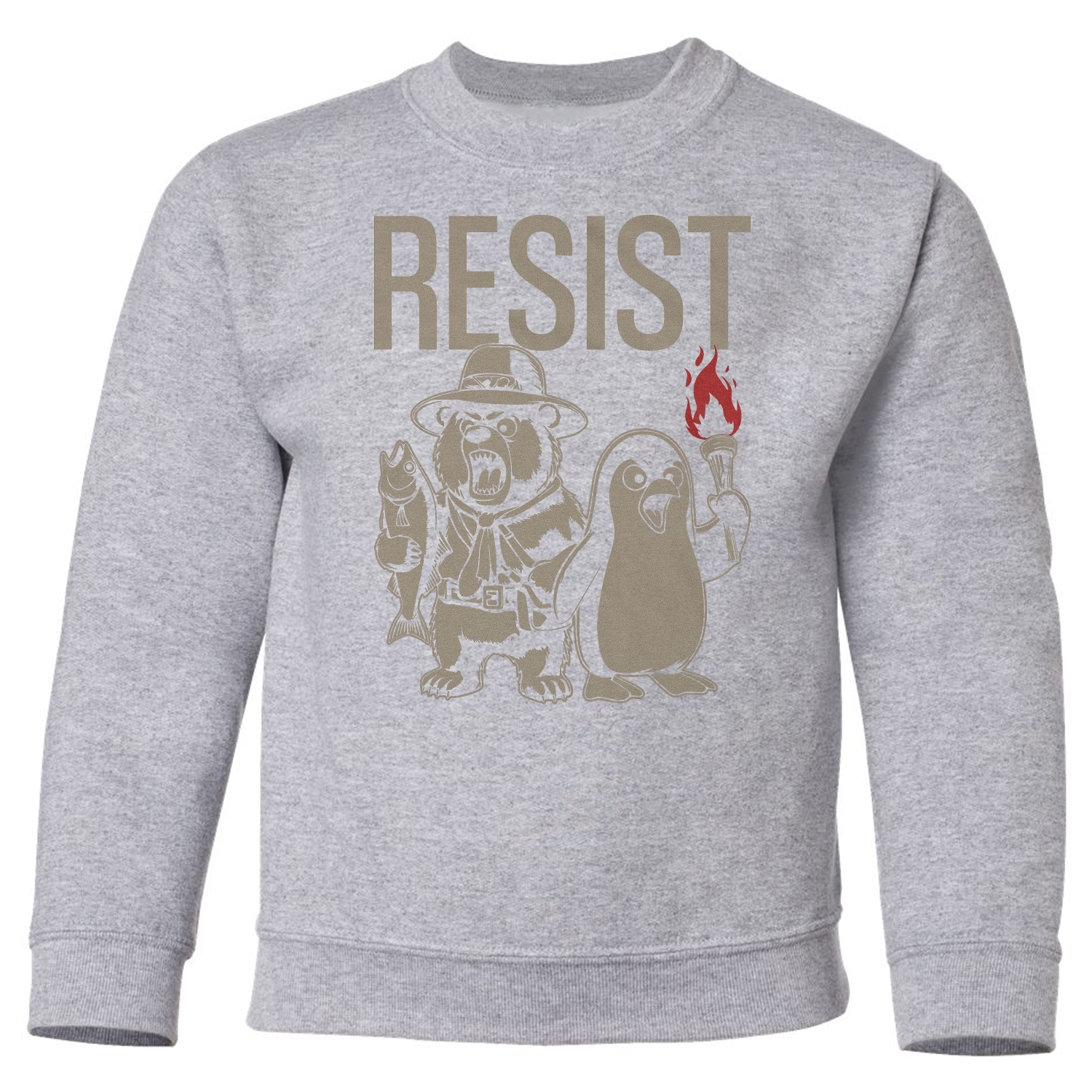 Resist Protest - Penguins and Bears Funny Youth Crewneck Sweatshirt - Picture 2 of 8