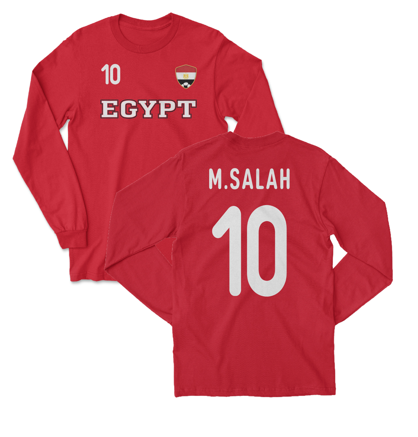 Egypt Salah 10 Inspired Soccer Jersey Style 2-Side Long Sleeve T-Shirt