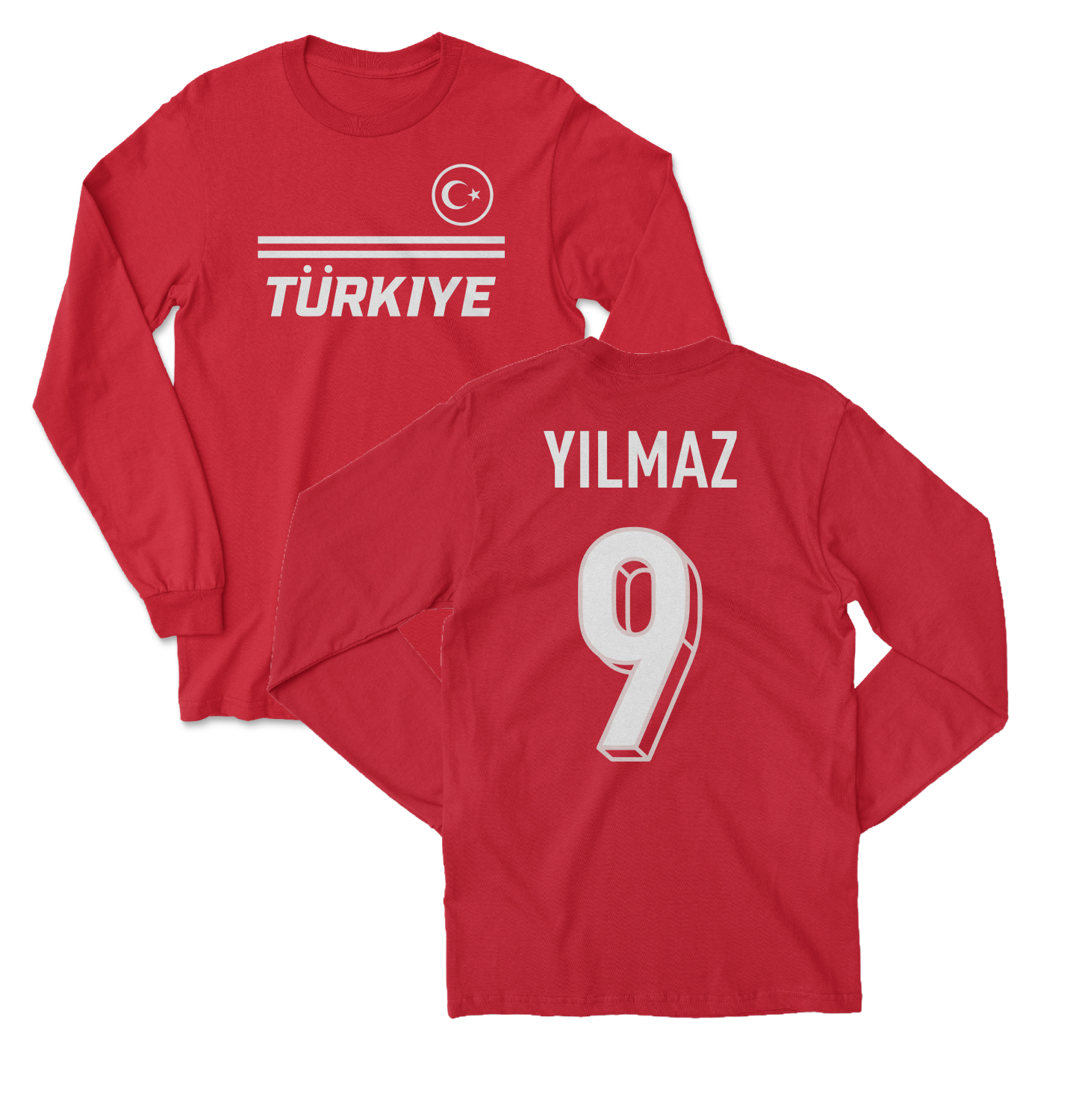 Turkiye Soccer Fans Yilmaz 9 Jersey Style Long Sleeve T-Shirt